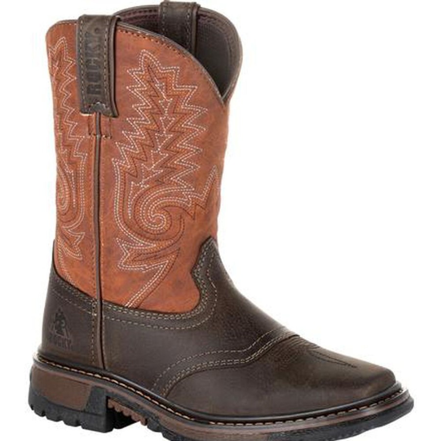 Kids Rocky Boots Western | Rocky Big Kids' Ride Flx Western Boot Dk Chocolate And Burnt Orange