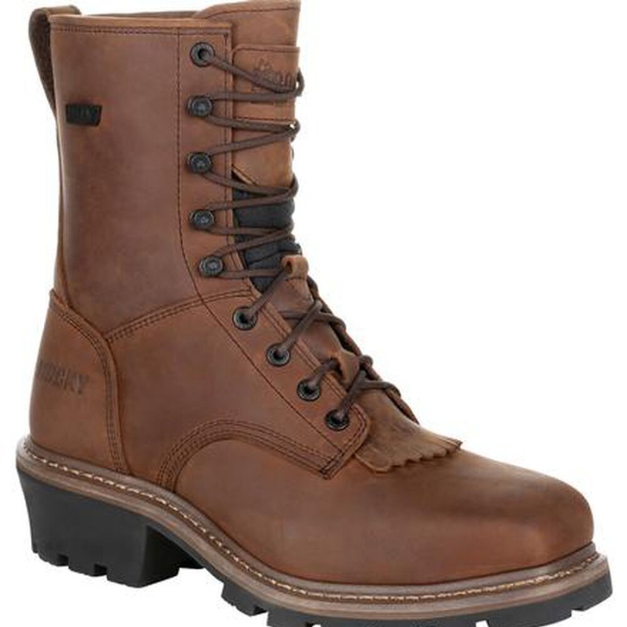 Men Rocky Boots Work | Rocky Square Toe Logger Composite Toe Waterproof Work Boot Dark Brown