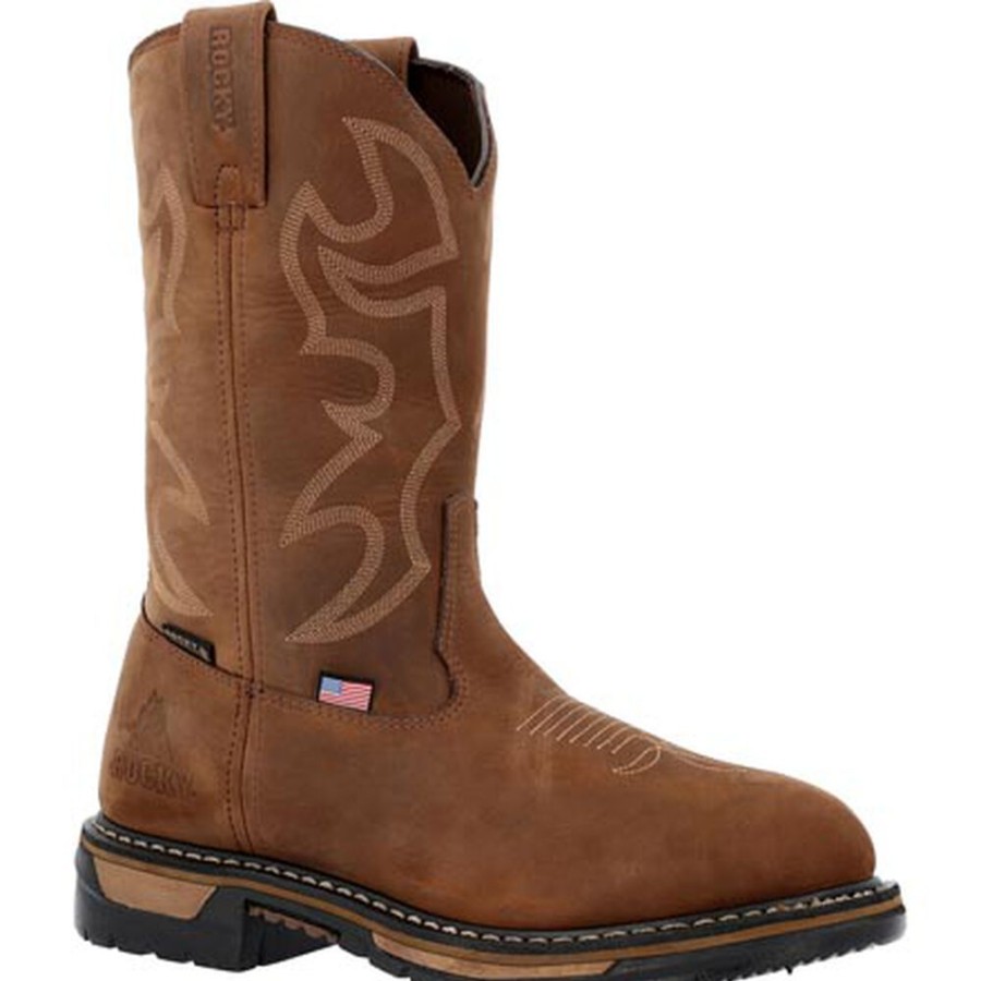 Men Rocky Boots Western | Rocky Original Ride Usa Steel Toe Western Boot Brown