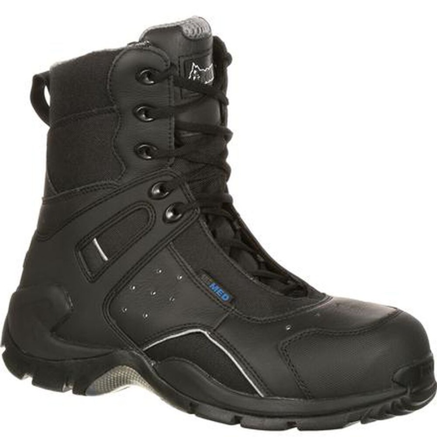 Men Rocky Boots Work | Rocky 1St Med Carbon Fiber Toe Puncture-Resistant Side-Zip Waterproof Public Service Boot Black