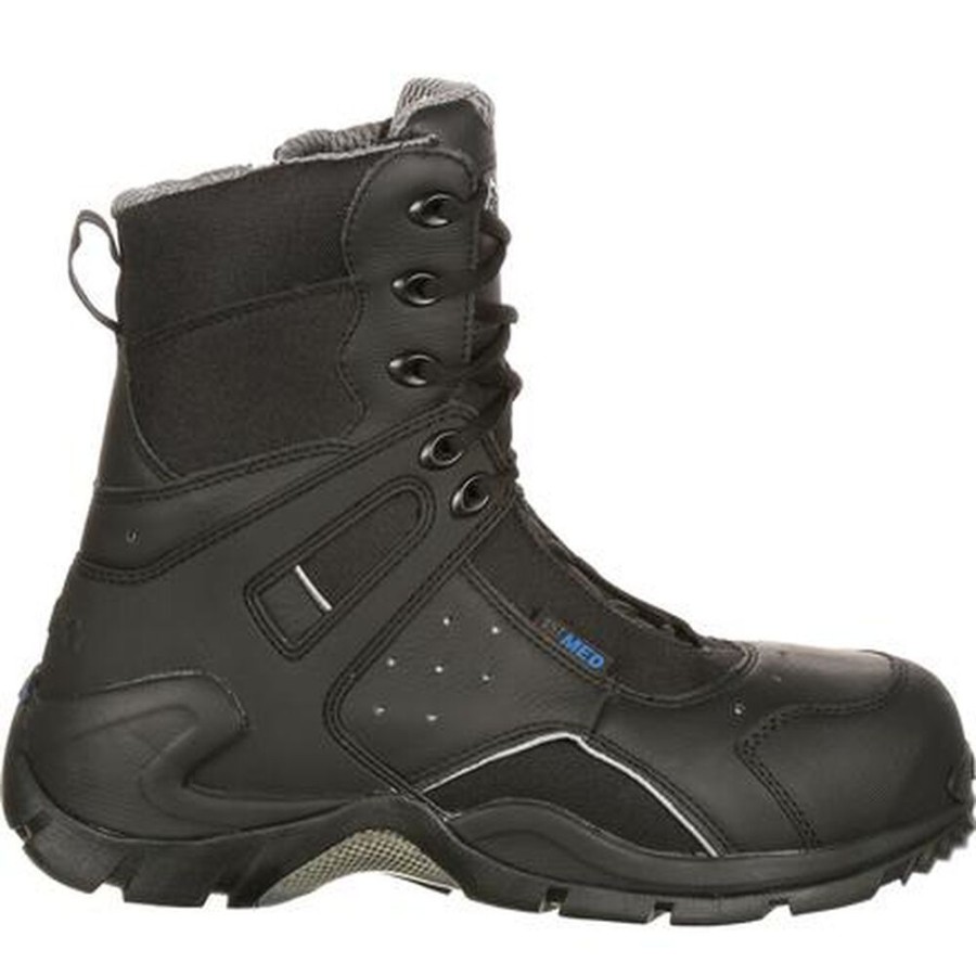 Men Rocky Boots Work | Rocky 1St Med Carbon Fiber Toe Puncture-Resistant Side-Zip Waterproof Public Service Boot Black