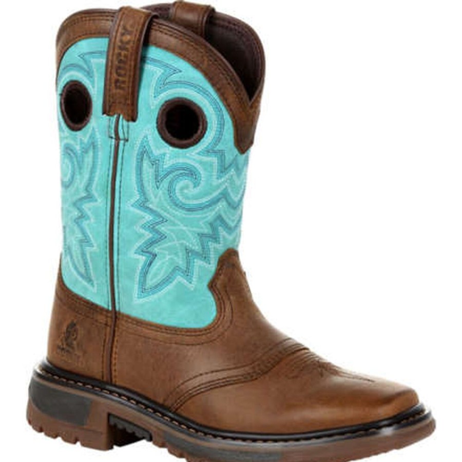 Kids Rocky Boots Western | Rocky Big Kid'S Original Ride Flx Western Boot Saddle Brown And Teal