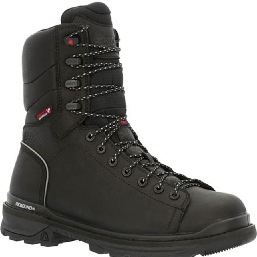 Men Rocky Boots Work | Rocky Rams Horn Lace To Toe Waterproof Work Boot Black