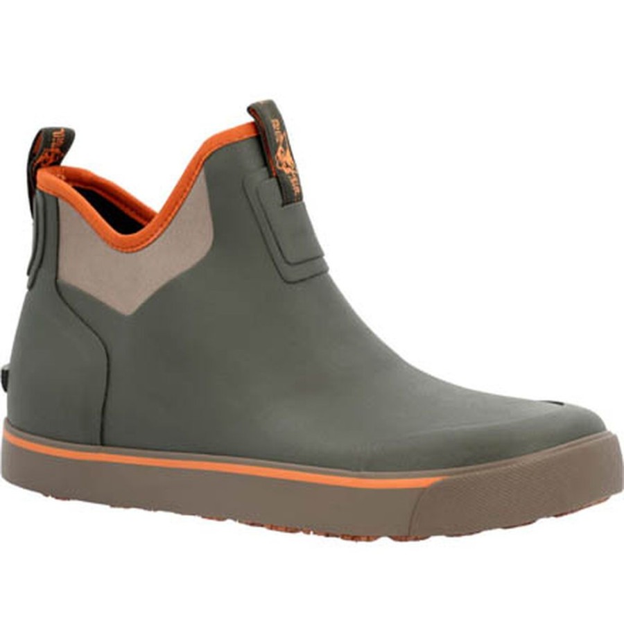 Men Rocky Boots Outdoor | Rocky Dry-Strike Waterproof Green & Orange Deck Boot Olive Stone