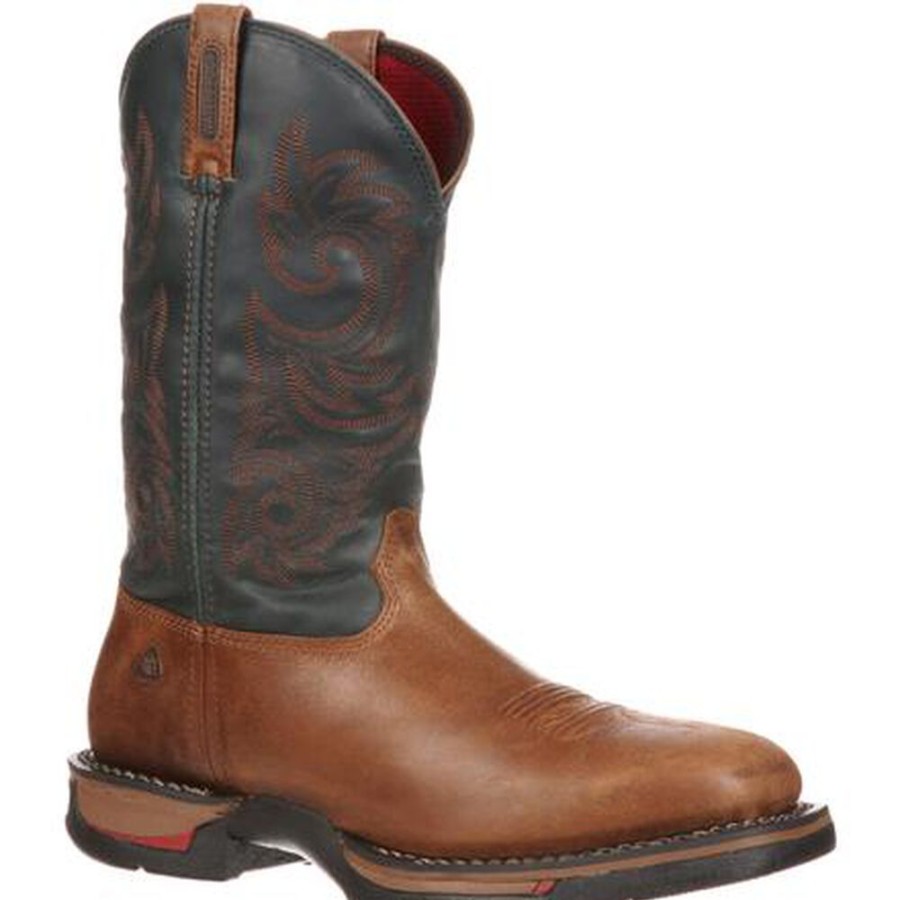 Men Rocky Boots Western | Rocky Long Range Waterproof Western Boot Saddle Brown And Navy