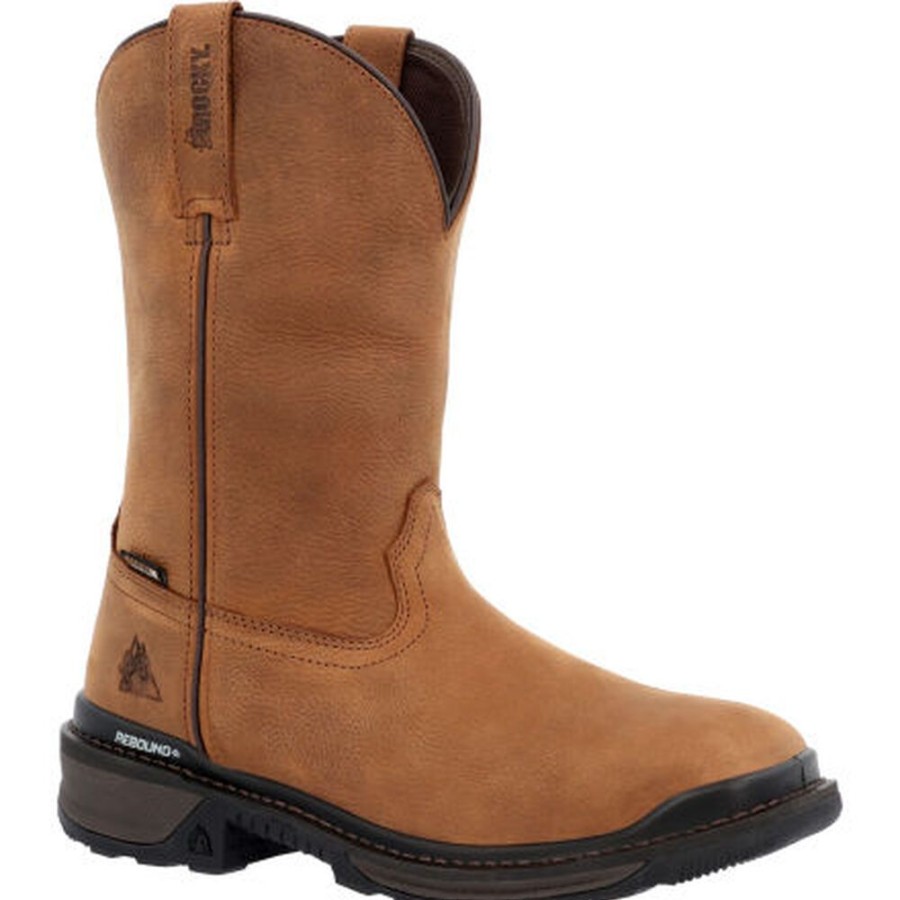 Men Rocky Boots Western | Rocky Rams Horn Waterproof Composite Toe Pull-On Work Boot Brown