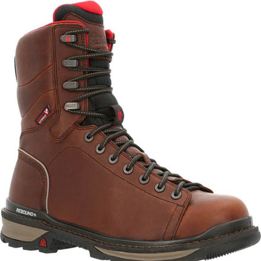 Men Rocky Boots Work | Rocky Rams Horn Lace To Toe Waterproof Work Boot Dark Brown