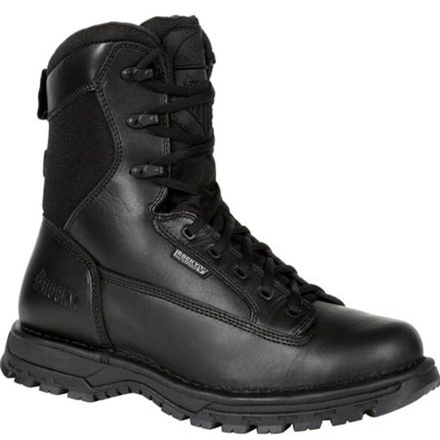 Women Rocky Boots Public Service | Rocky Women'S Portland 8" Side Zip Waterproof Public Service Boot Black