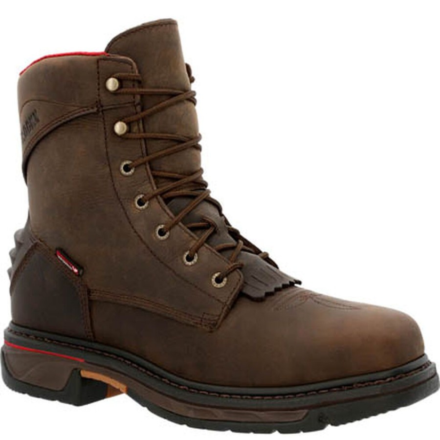 Men Rocky Boots Western | Rocky Iron Skull Composite Waterproof Lacer Western Boot Brown