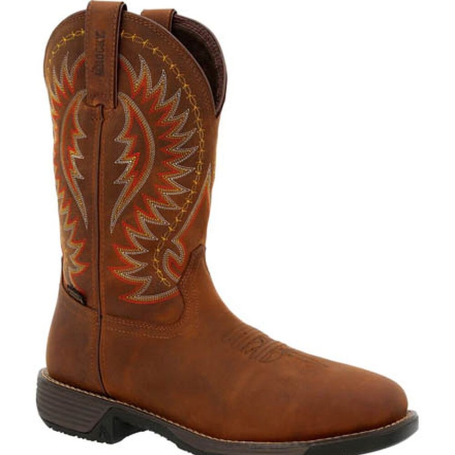 Men Rocky Boots Western | Rocky Rugged Trail Steel Toe Waterproof Western Boot Brown