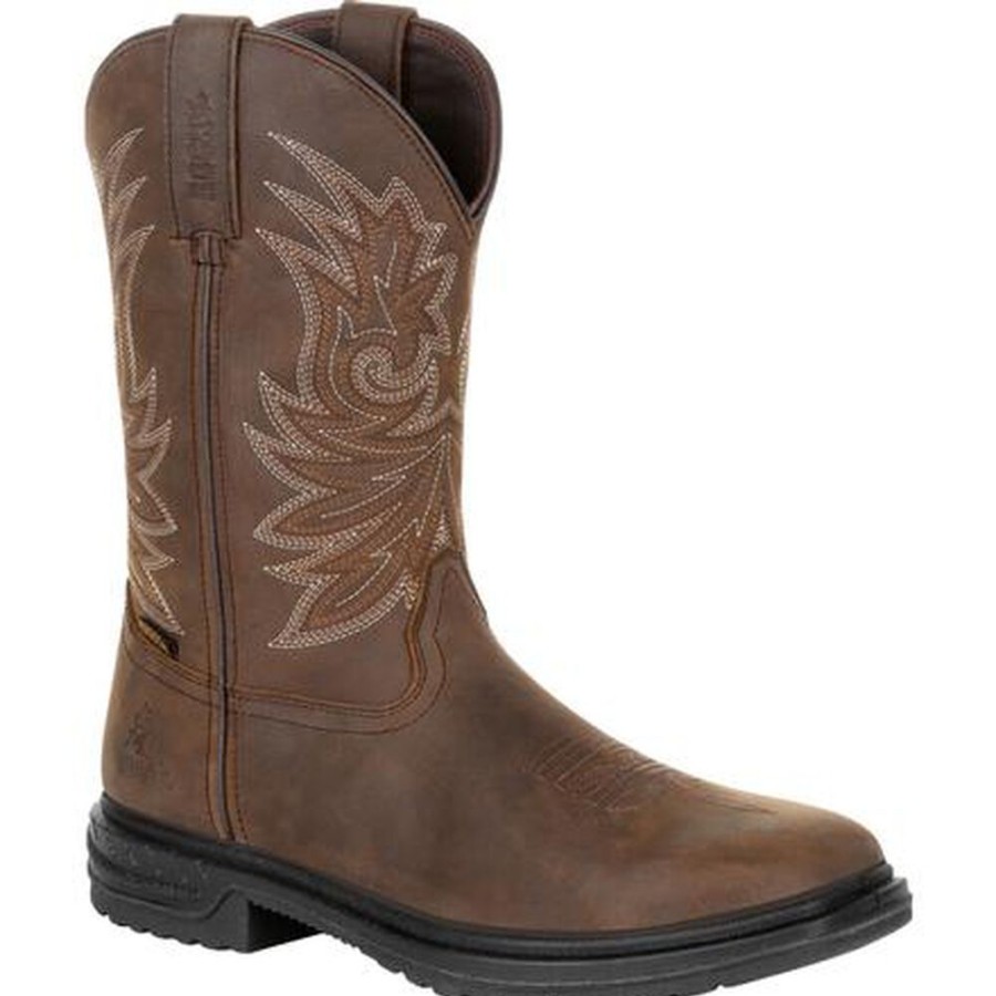 Men Rocky Boots Western | Rocky Worksmart 11" Composite Toe Waterproof Western Boot Brown