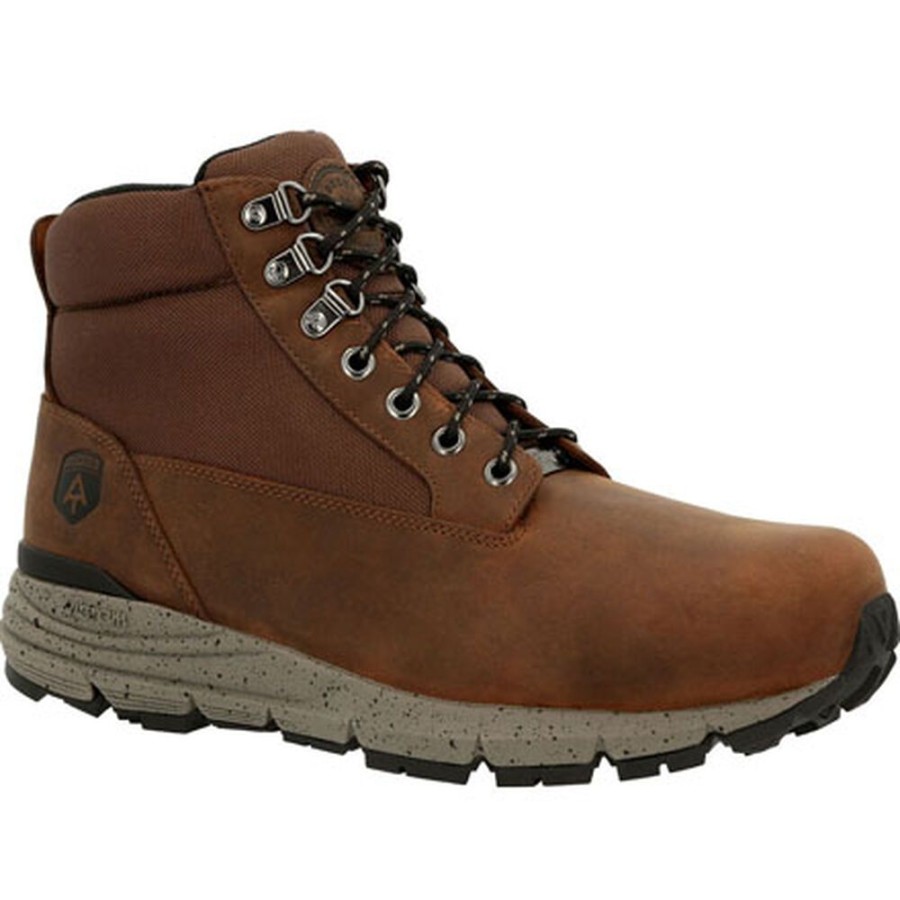 Men Rocky Boots Work | Rocky Rugged At Composite Toe Waterproof Work Boot Brown