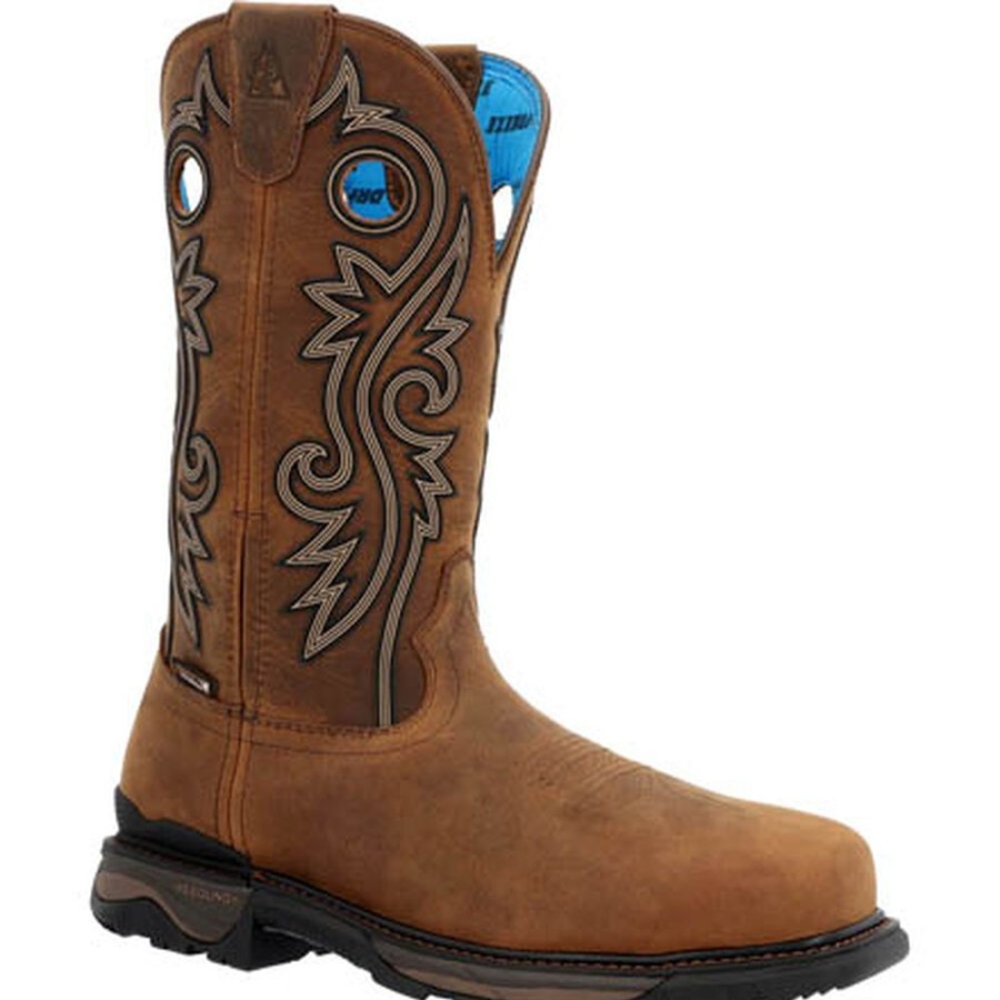 Men Rocky Boots Western | Rocky Carbon 6 Carbon Toe Waterproof Western Boot Brown And Tan