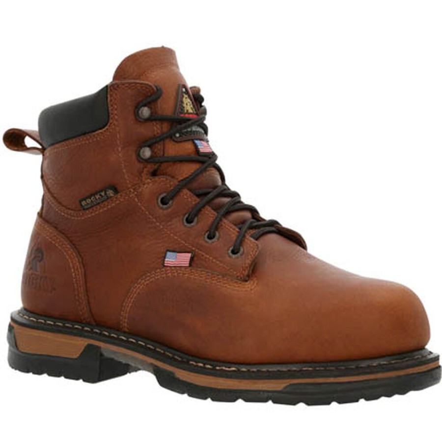 Men Rocky Boots Work | Rocky Ironclad Steel Toe Met Guard Waterproof Work Boots Brown