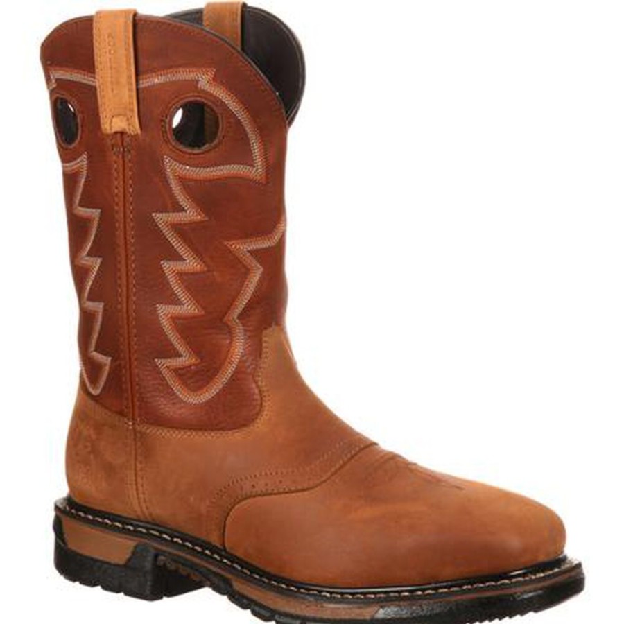 Men Rocky Boots Western | Rocky Original Ride Steel Toe Waterproof Western Boot Crazy Horse And Bridle Brown