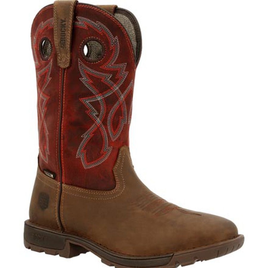 Men Rocky Boots Western | Rocky Legacy 32 Steel Toe Waterproof Western Boot Tan Red