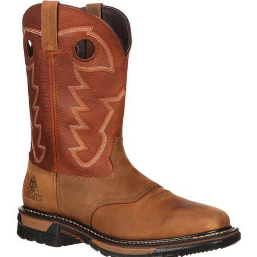 Men Rocky Boots Western | Rocky Original Ride Waterproof Western Boot Tan And Ochre