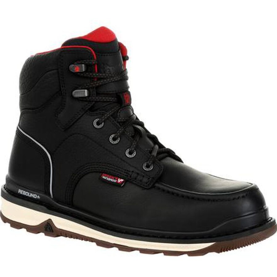 Men Rocky Boots Work | Rocky Rams Horn Composite Toe Waterproof Work Wedge Black