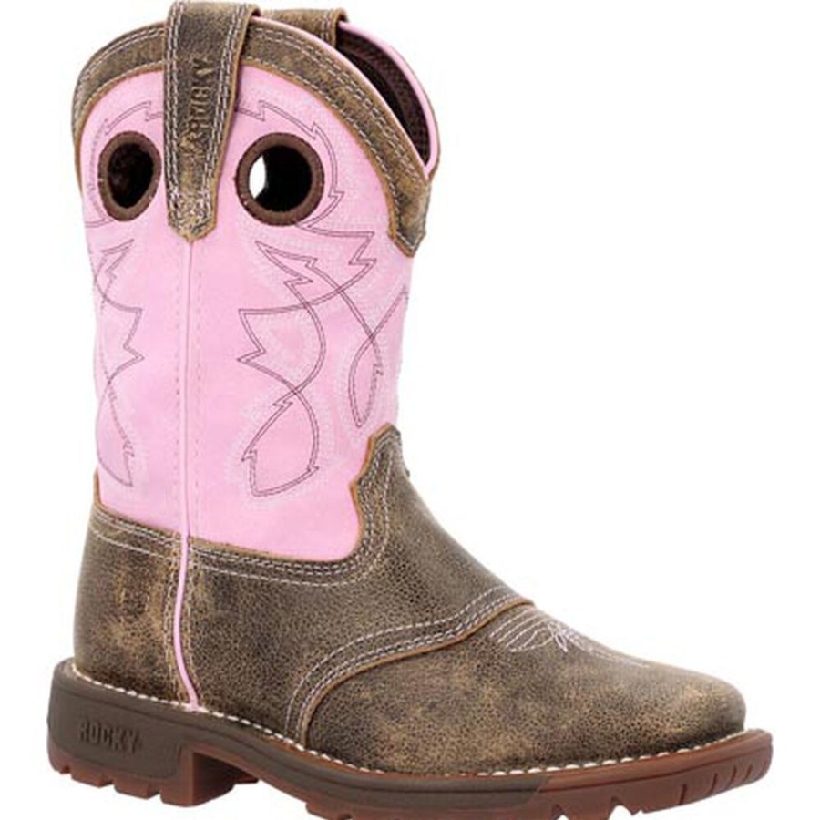 Kids Rocky Boots Western | Rocky Big Kids' Legacy 32 Waterproof Western Boot Brown And Pink