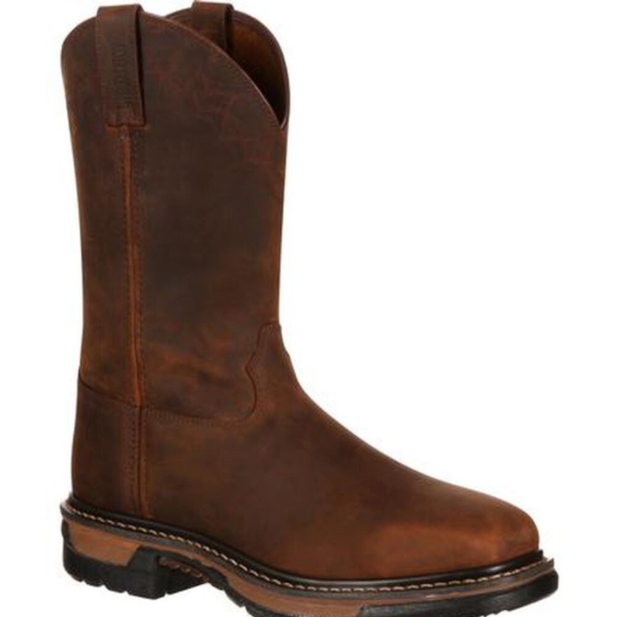 Men Rocky Boots Work | Rocky Original Ride Steel Toe Western Boot Dark Brown