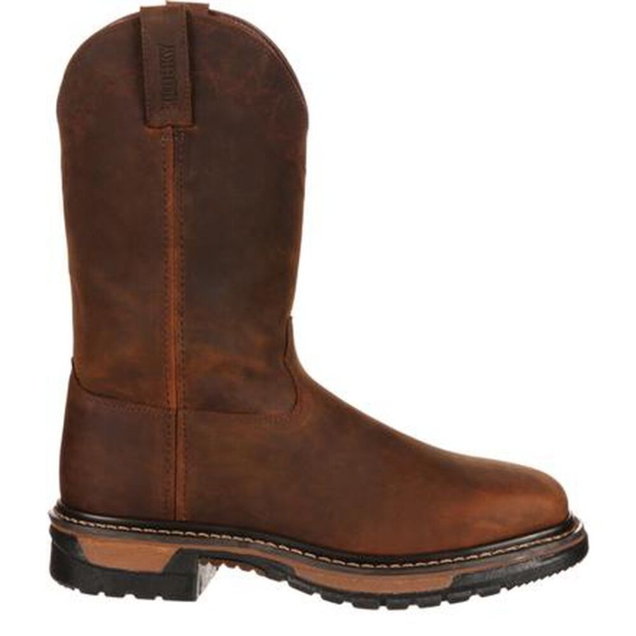 Men Rocky Boots Work | Rocky Original Ride Steel Toe Western Boot Dark Brown