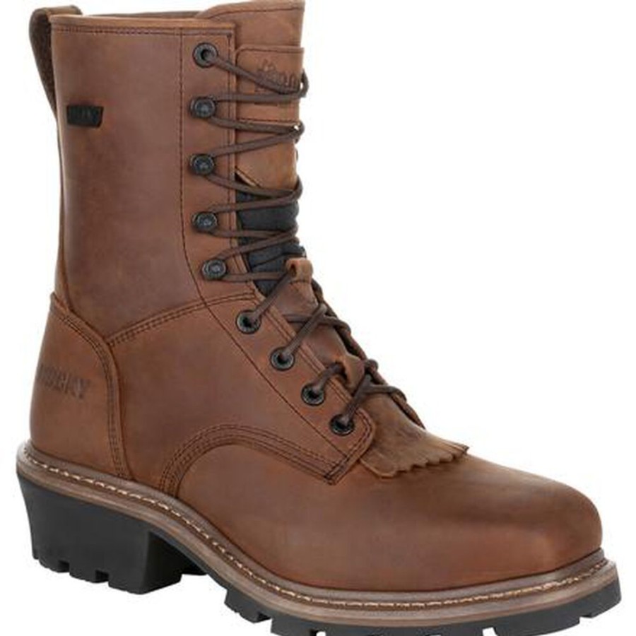 Men Rocky Boots Work | Rocky Square Toe Logger Waterproof Work Boot Dark Brown