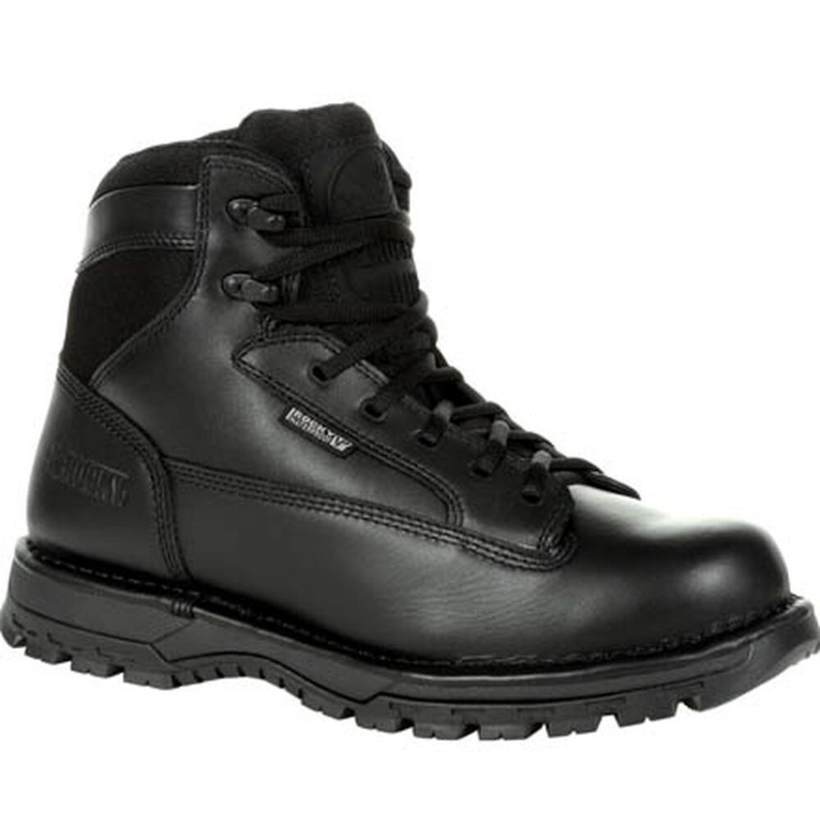 Women Rocky Boots Public Service | Rocky Women'S Portland 6" Side Zip Waterproof Public Service Boot Black