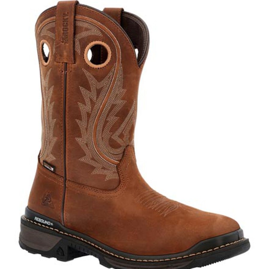 Men Rocky Boots Western | Rocky Rams Horn Waterproof Composite Toe Western Boot Brown