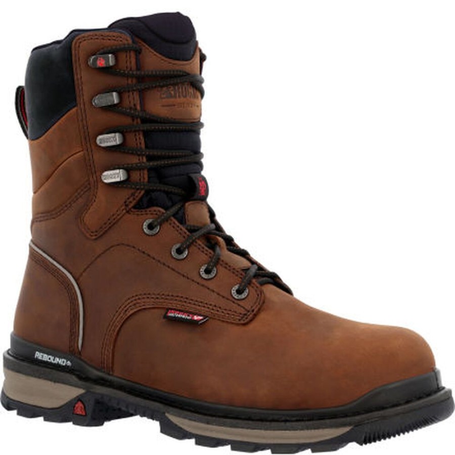 Men Rocky Boots Work | Rocky Rams Horn Waterproof Composite Toe Work Boot Brown