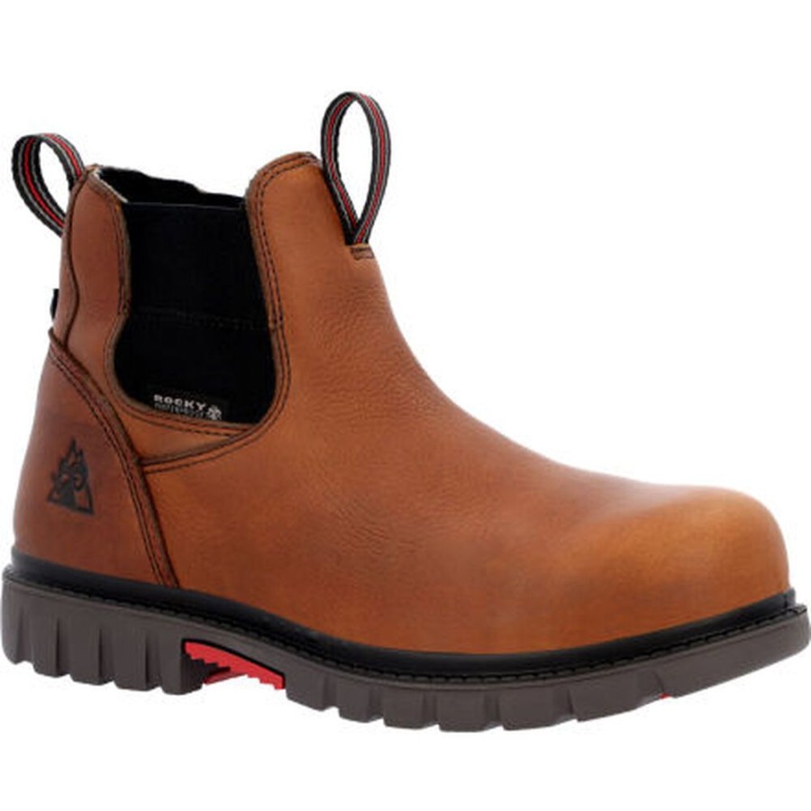 Men Rocky Boots Work | Rocky Worksmart Waterproof Composite Toe Work Chelsea Boot Brown