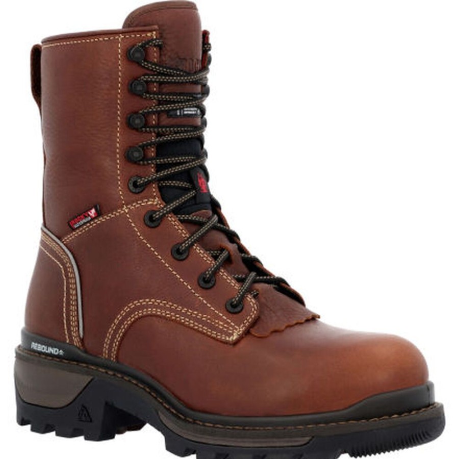 Men Rocky Boots Work | Rocky Rams Horn Logger Composite Toe Waterproof 400G Insulated Work Boot Brown