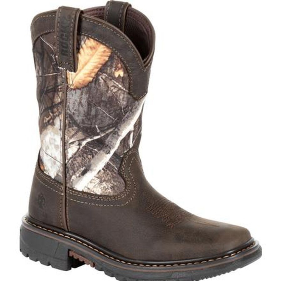 Kids Rocky Boots Western | Rocky Big Kids' Ride Flx Waterproof Western Boot Brown Realtree Camo