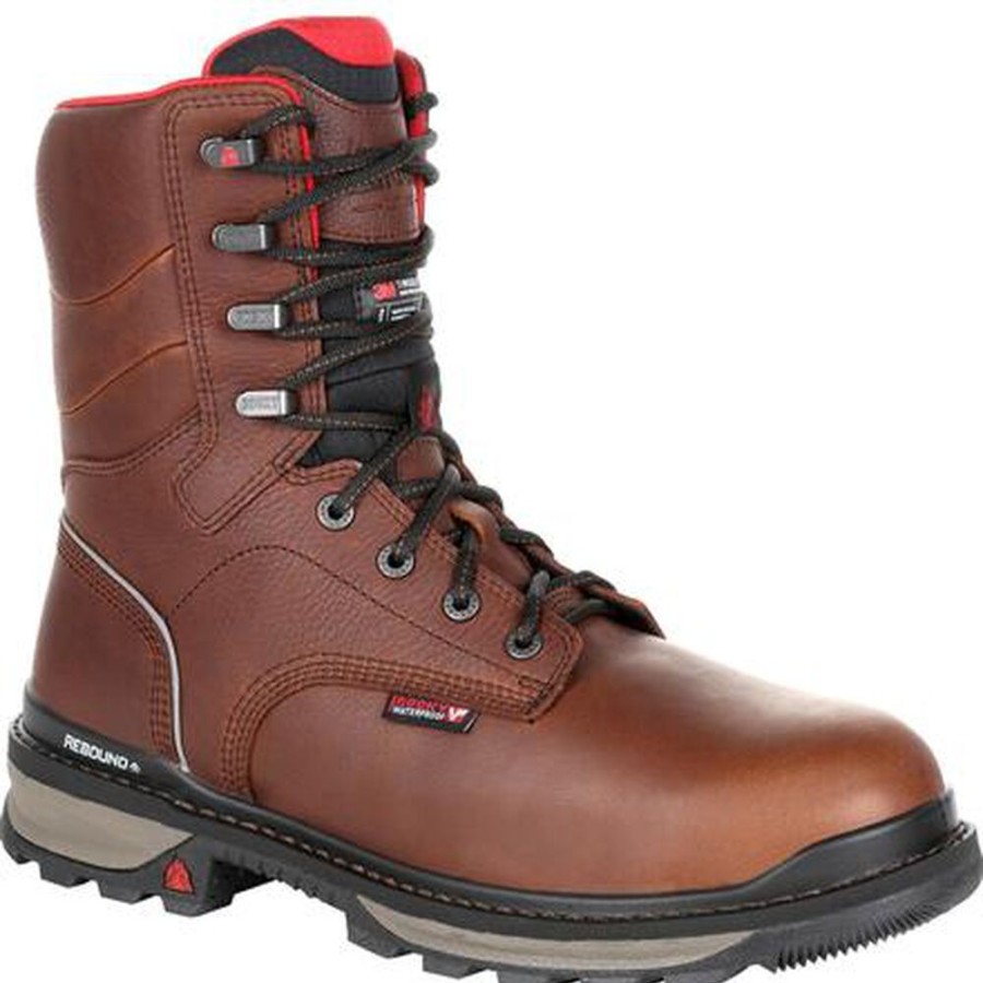 Men Rocky Boots Work | Rocky Rams Horn Composite Toe Waterproof 800G Insulated Work Boot Dark Brown