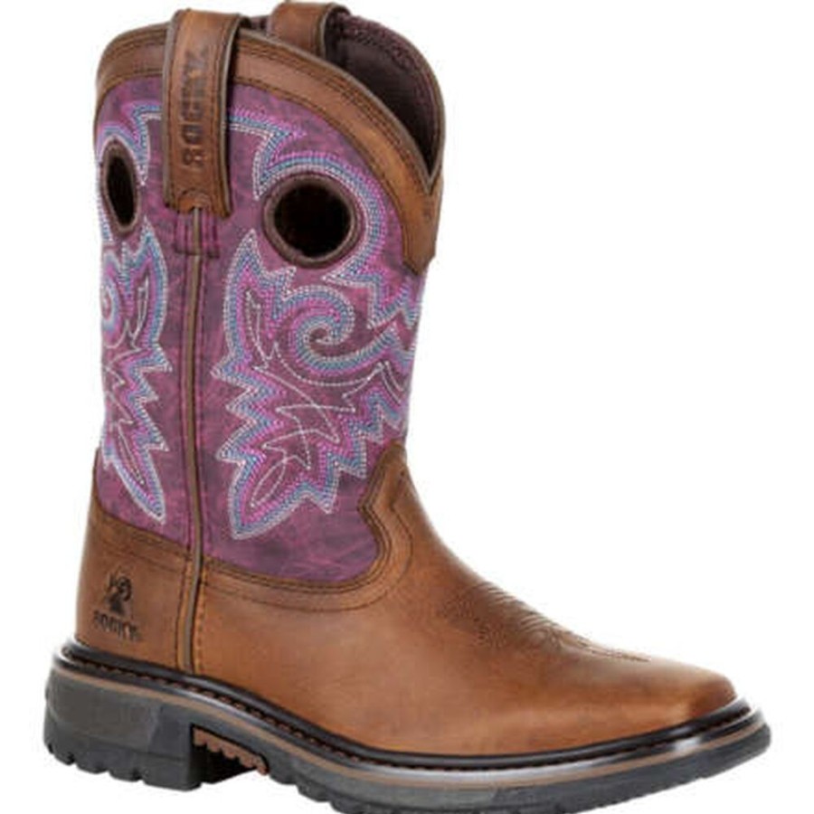 Kids Rocky Boots Western | Rocky Kid'S Original Ride Flx Western Boot Brown And Purple