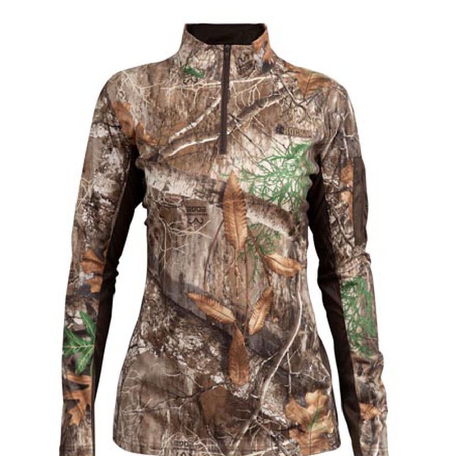 Women Rocky Boots Shirts | Rocky Women'S Silenthunter 1/4 Zip Camo Shirt Realtree Edge