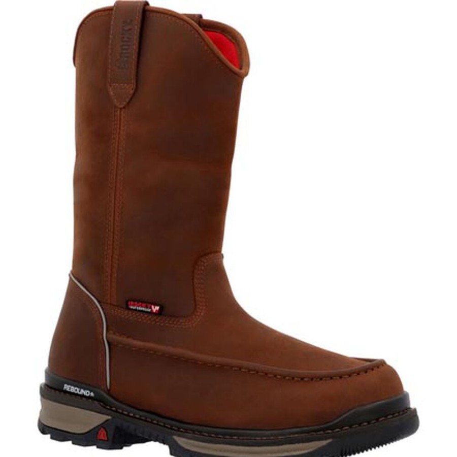 Men Rocky Boots Work | Rocky Rams Horn Waterproof Pull-On Work Boot Crazy Horse