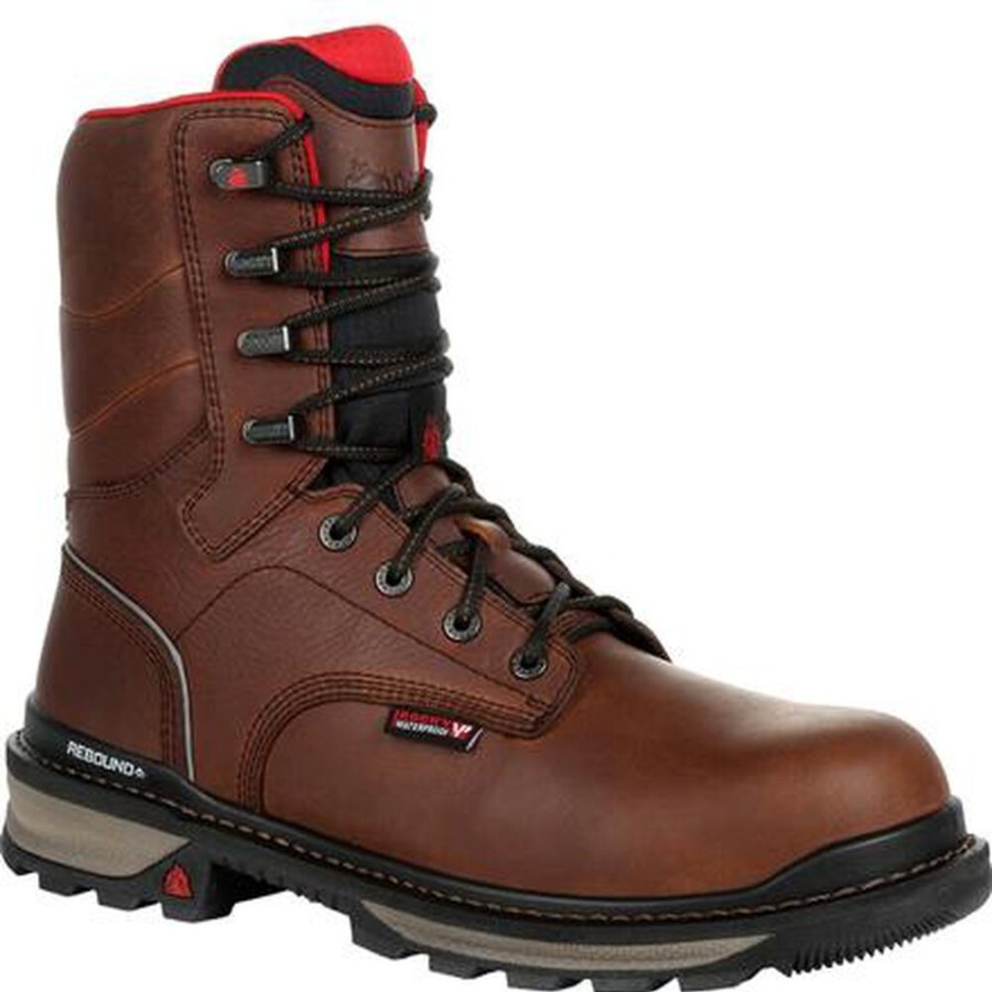 Men Rocky Boots Work | Rocky Rams Horn Waterproof Work Boot Dark Brown