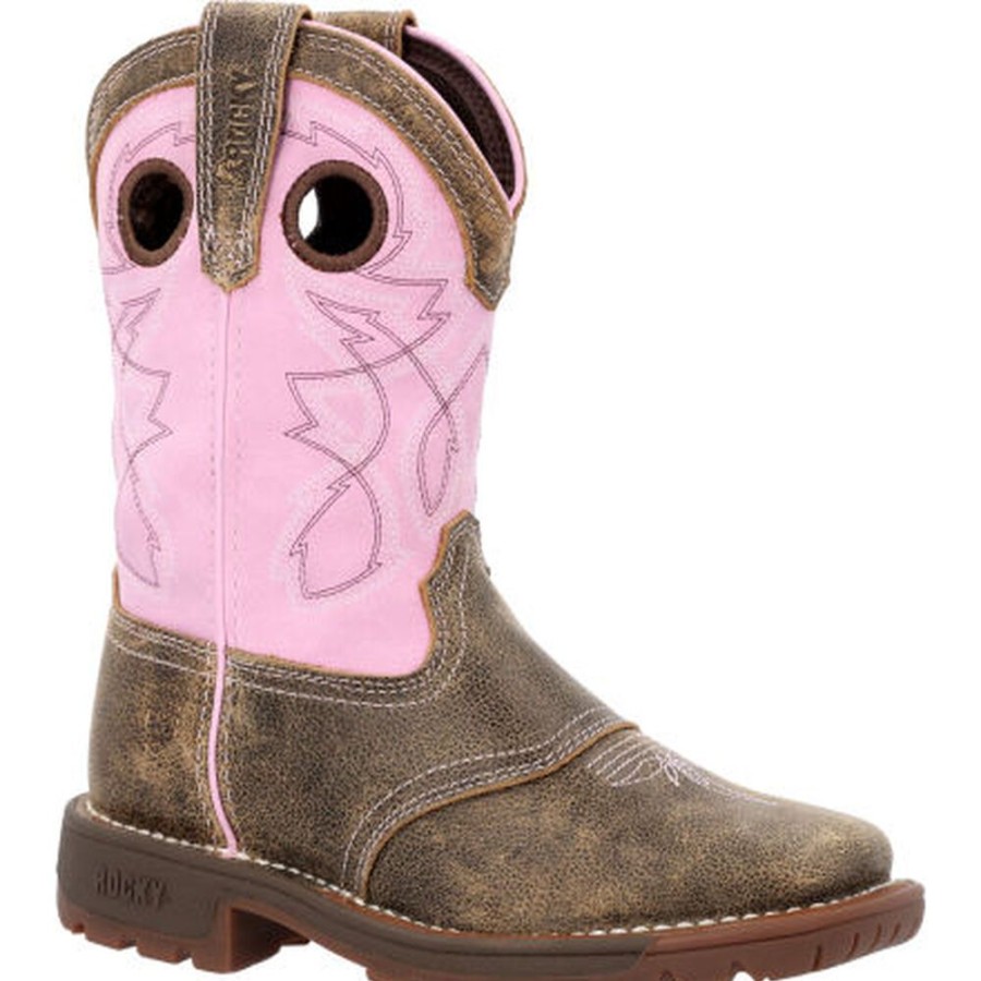 Kids Rocky Boots Western | Rocky Little Kids' Legacy 32 Waterproof Western Boot Brown And Pink