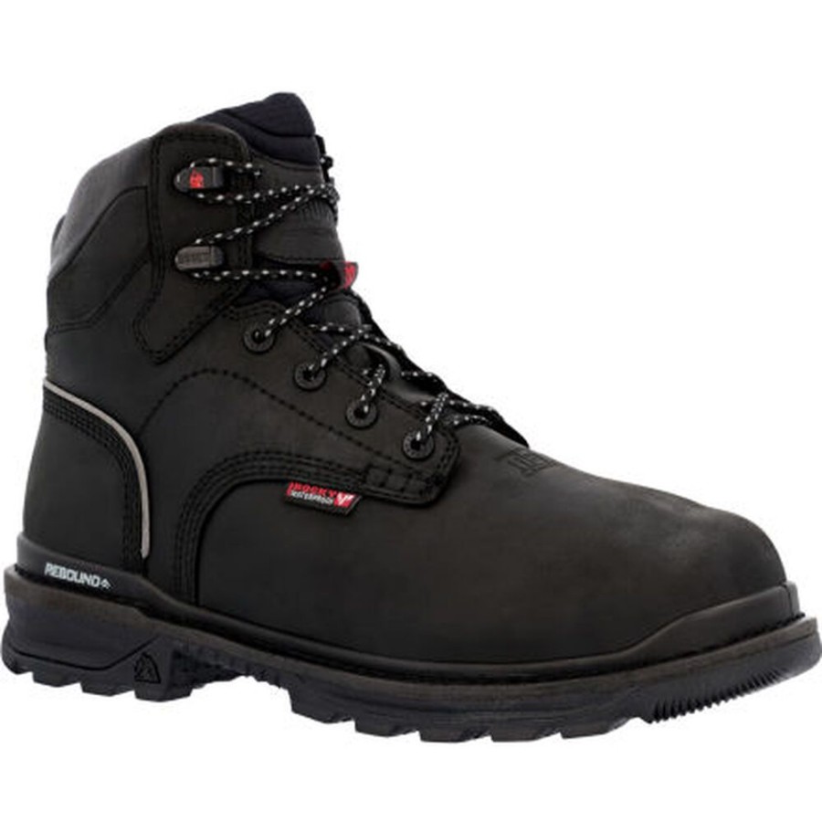 Men Rocky Boots Work | Rocky Rams Horn Waterproof Composite Toe Internal Met Guard Work Boot Black