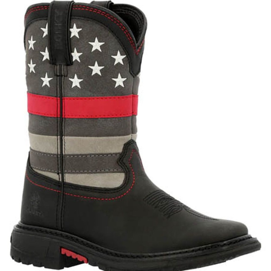 Kids Rocky Boots Western | Rocky Red Line Kids Western Boot Black