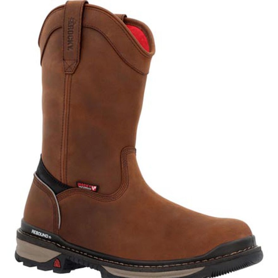 Men Rocky Boots Work | Rocky Rams Horn Waterproof Composite Toe Pull-On Work Boot Crazy Horse