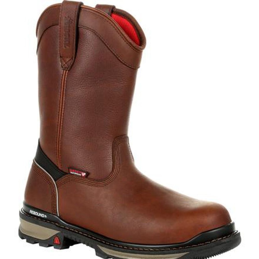 Men Rocky Boots Work | Rocky Rams Horn Waterproof Composite Toe Pull-On Work Boot Dark Brown