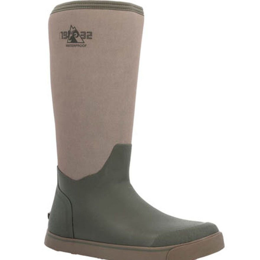 Men Rocky Boots Outdoor | Rocky Dry-Strike Waterproof Brown & Green 16" Deck Boot Dusty Brown And Olive Green