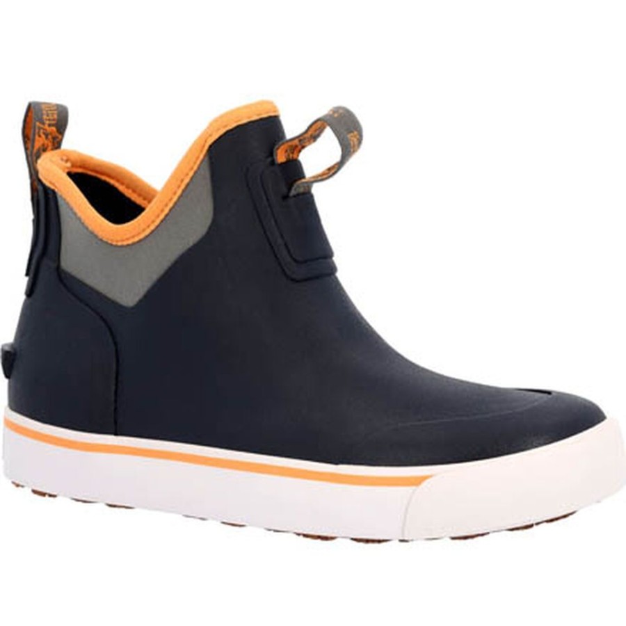 Kids Rocky Boots Outdoor | Rocky Kids Dry-Strike Waterproof Navy & Orange Deck Boot Navy Charcoal