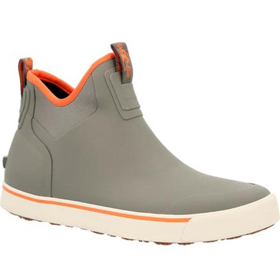 Men Rocky Boots Outdoor | Rocky Dry-Strike Waterproof Gray & Orange Deck Boot Charcoal Grey Orange