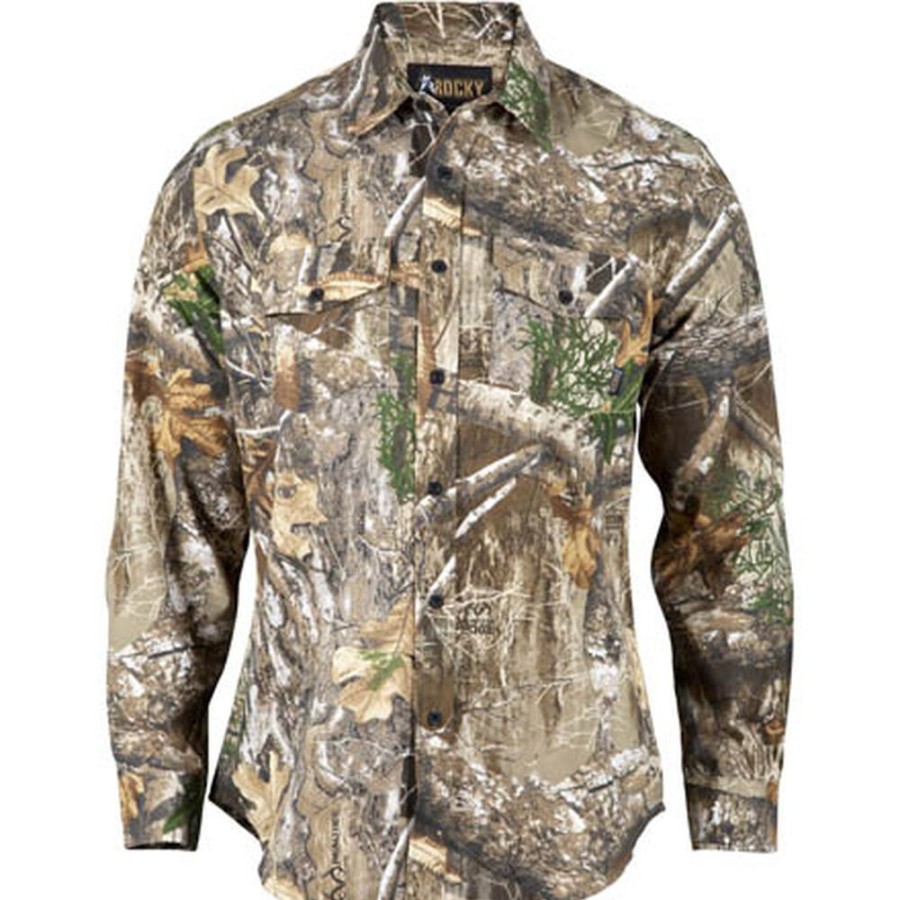 Men Rocky Boots Outdoor | Rocky Prohunter Button Down Twill Shirt Realtree Edge