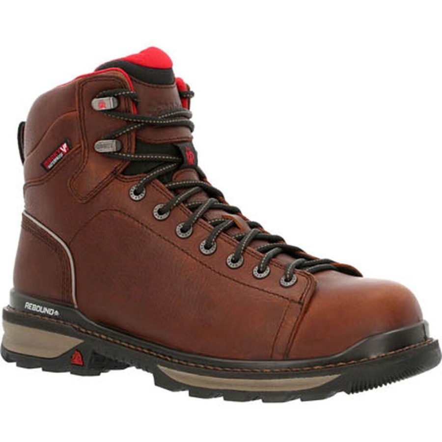 Men Rocky Boots Work | Rocky Rams Horn Lace To Toe Composite Waterproof Work Boot Dark Brown