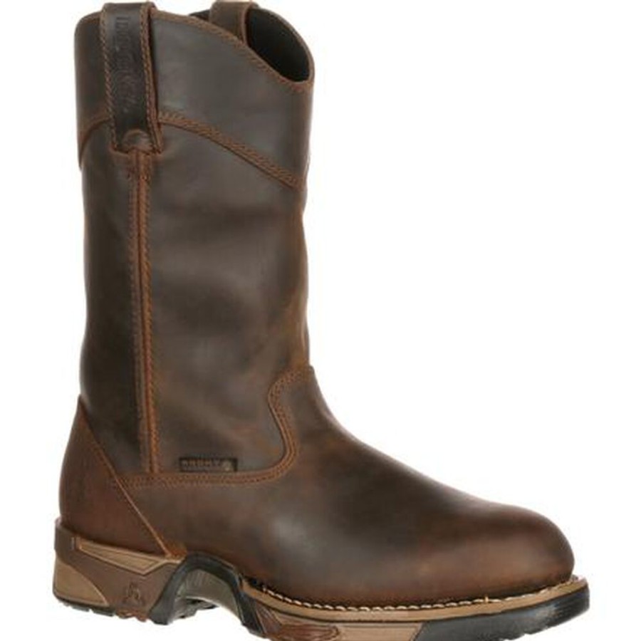 Men Rocky Boots Work | Rocky Aztec Waterproof Wellington Work Boot Brown