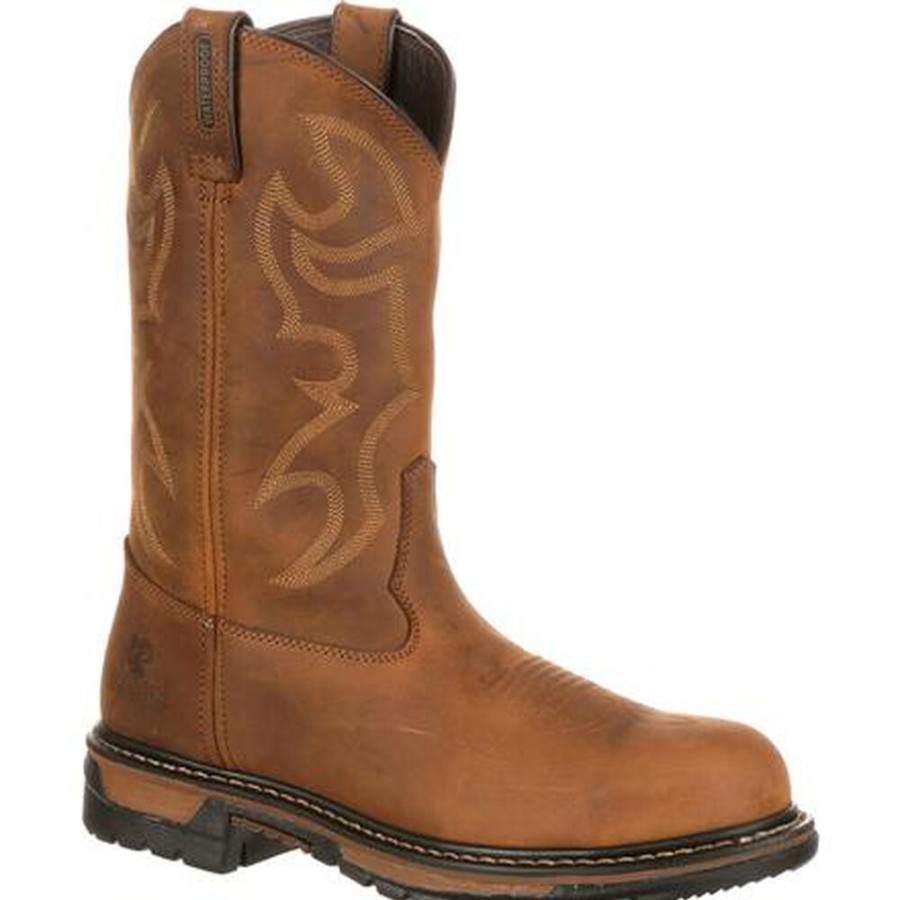 Men Rocky Boots Western | Rocky Original Ride Branson Steel Toe Waterproof Western Boots Aztec Crazy Horse