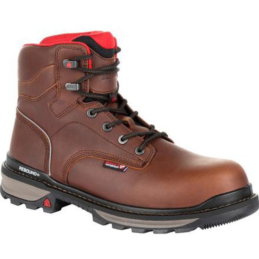 Men Rocky Boots Work | Rocky Rams Horn Waterproof Work Boot Dark Brown